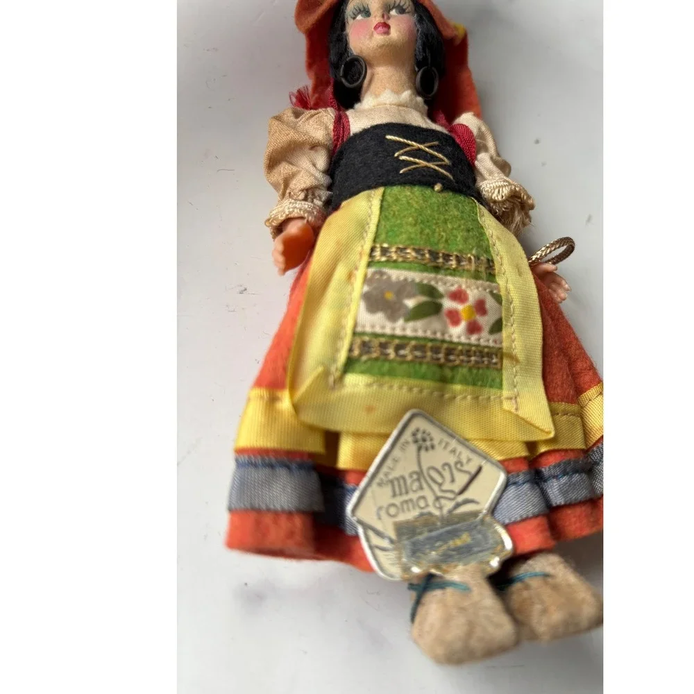 Vintage 50s Magis Roma Italy Souvenir Doll Traditional Folk Costume Red Green 6